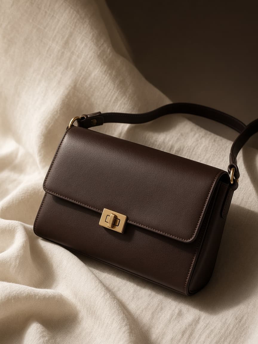 Placeholder photograph of a brown shoulder bag